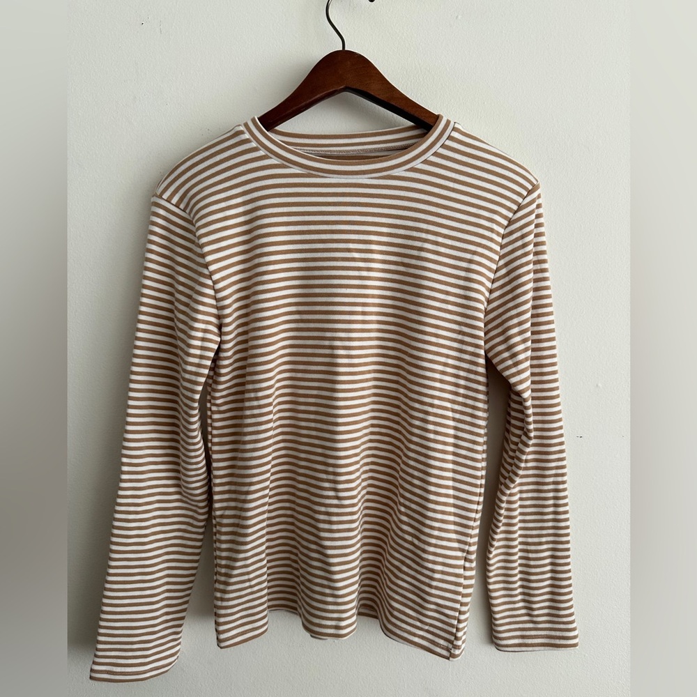 Beige and Cream Striped Long Sleeve Tee